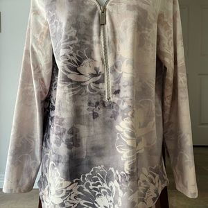 Soft Surroundings Crushed Velvet Floral Tunic Top Soft Touch Small 1/2 Zipper